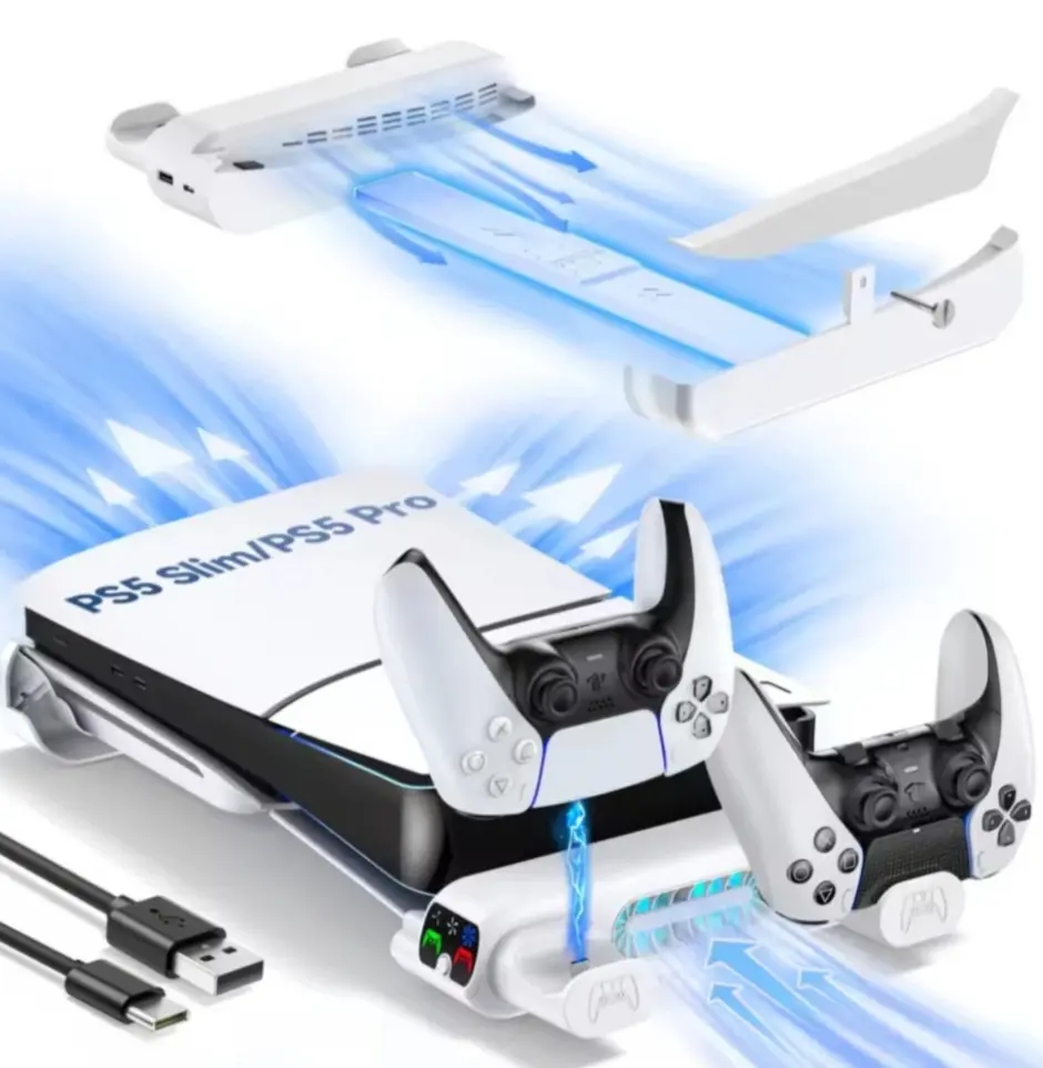 Horizontal Cooling Stand and Charging Station for PS5 Pro, & PS5 Slim Disc/Digital Edition