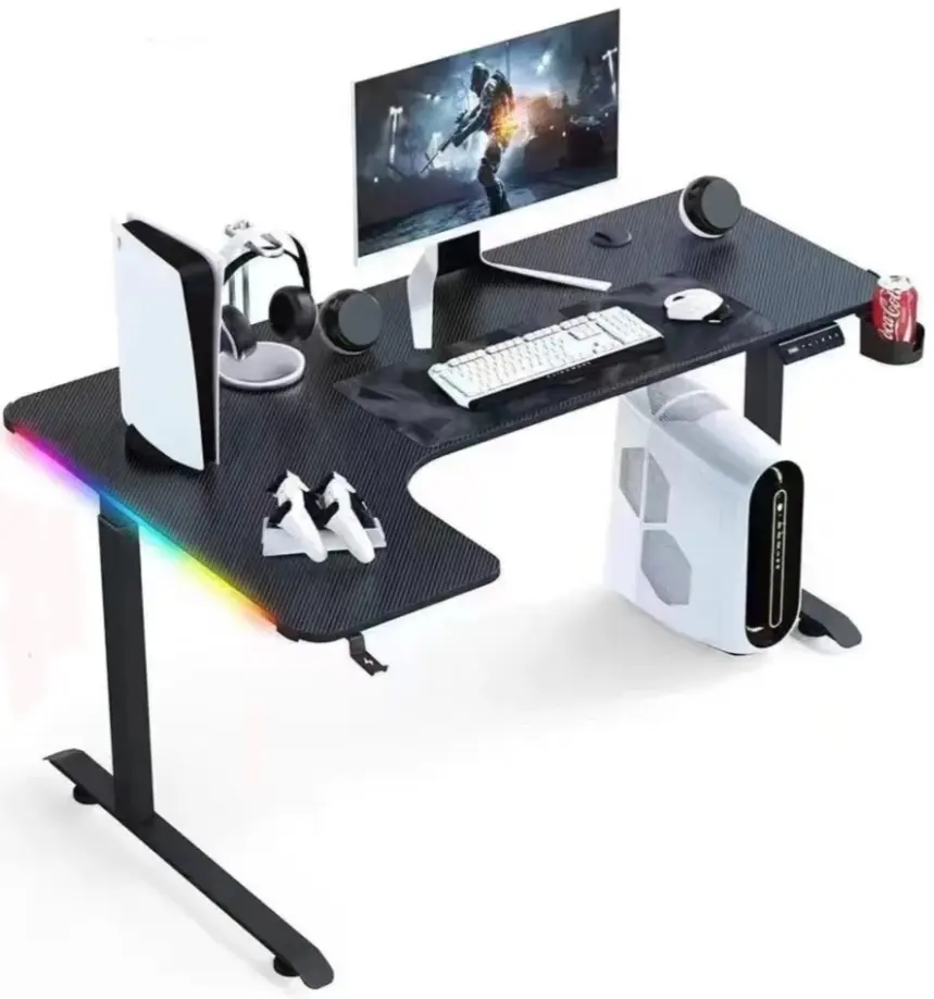 L ~ Shape Gaming Desk 160cm RGB with cup & headset holder