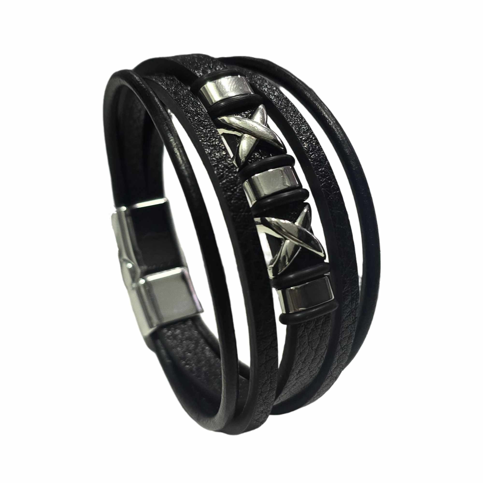Bracelet leather X - X , Silver Clip
